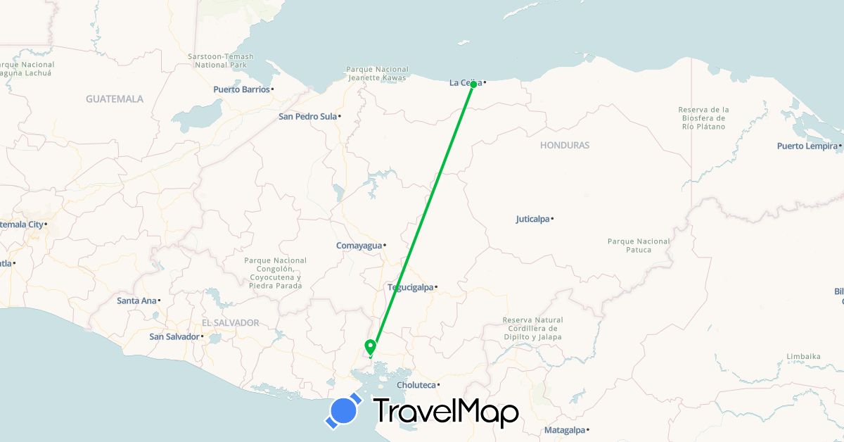 TravelMap itinerary: driving, bus in Honduras (North America)